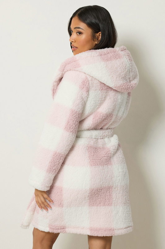 pink ladies dressing gown PixieGirl Petite Womens Check Print Hooded Or wear it as