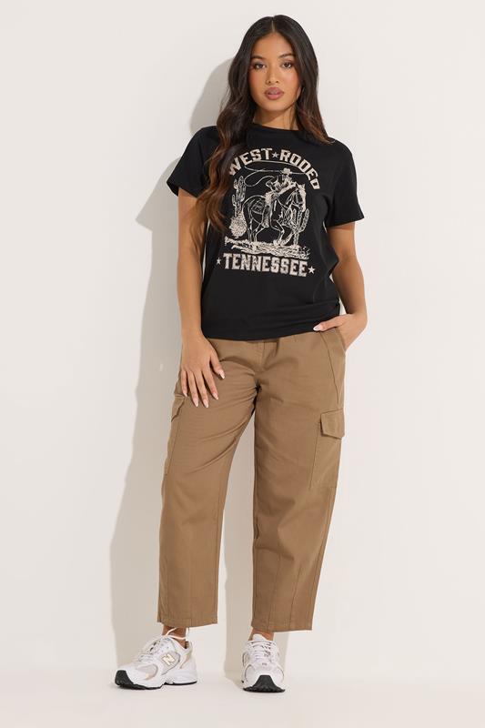 PixieGirl Petite Natural Brown Cotton Cargo Barrel Trousers