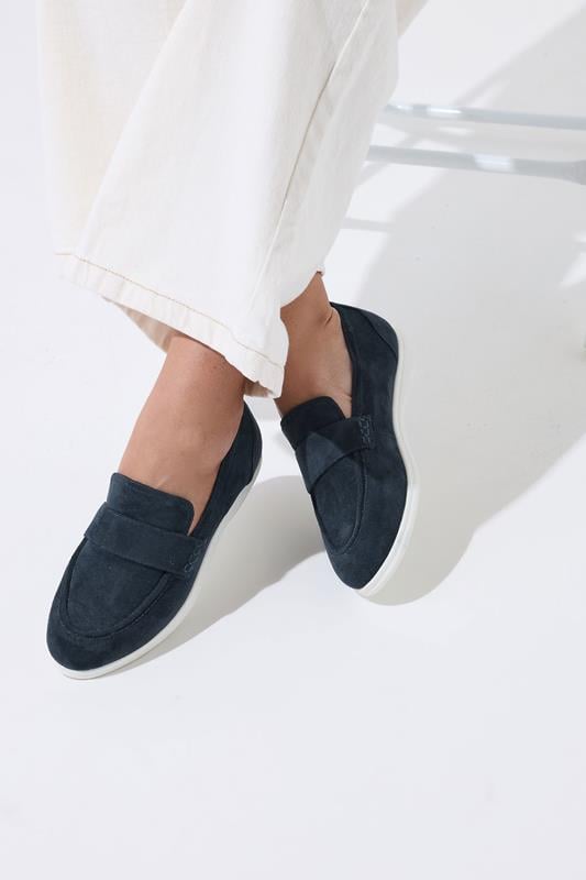  Yours Navy Blue Faux Suede Loafers In Extra Wide EEE Fit