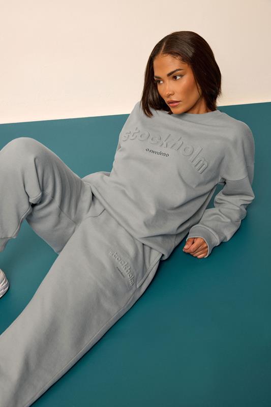 Petite  PixieGirl Petite Grey 'Stockholm' Slogan Embossed Sweatshirt