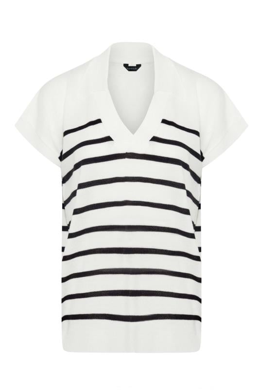 Petite White Stripe Print Collared Sweater Vest | PixieGirl 6