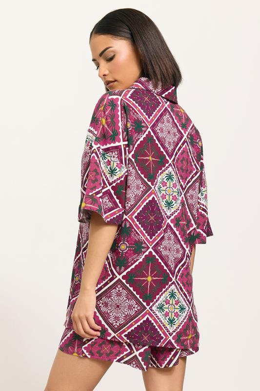 PixieGirl Petite Women's Purple Tile Print Short Sleeve Shirt | PixieGirl 3