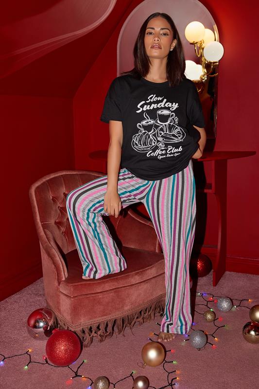 PixieGirl Petite Black 'Slow Sunday Coffee Club' Slogan Pyjama Set