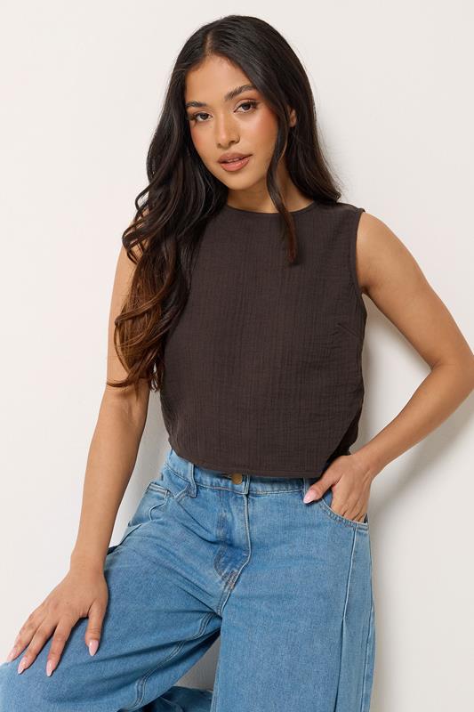 PixieGirl Petite Chocolate Brown Cotton Cheesecloth Top
