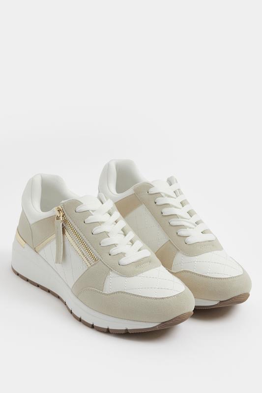 White Quilted Wedge Trainer In Wide E Fit | Yours Clothing 1