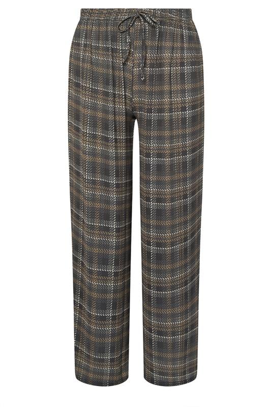 PixieGirl Petite Women's Brown Crinkle Check Wide Leg Trousers | PixieGirl 1