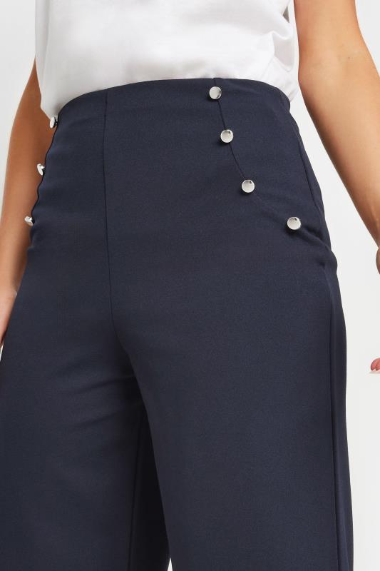 PixieGirl Petite Women's Navy Blue Button Detail Cropped Trousers | PixieGirl 3
