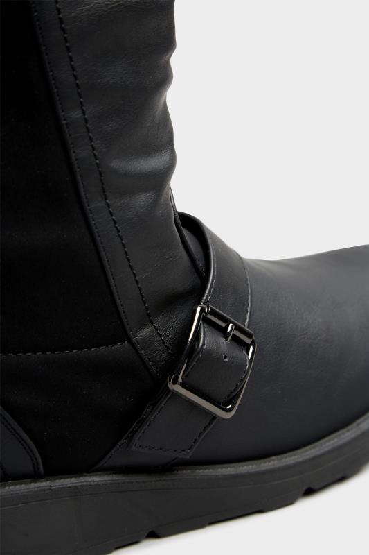 Black Faux Leather Wedge Buckle Boots In Wide E Fit & Extra Wide EEE Fit | Yours Clothing 5