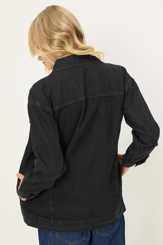 PixieGirl Petite Women's Black Washed Oversized Denim Jacket | PixieGirl 3