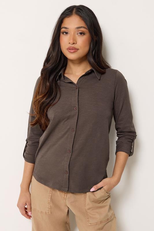  PixieGirl Petite Chocolate Brown Button Cotton Shirt