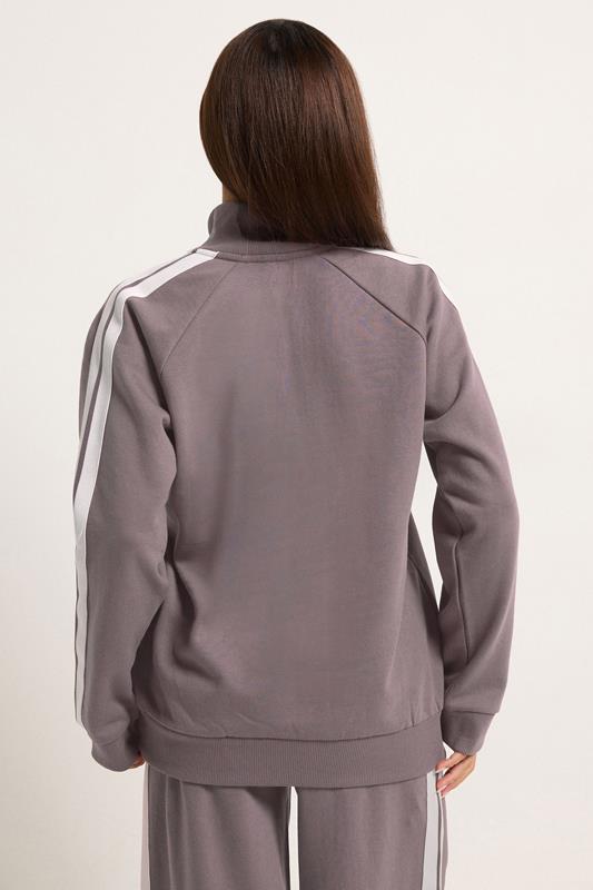 PixieGirl Petite Women's Set Purple Stripe Quarter Zip Sweatshirt & Wide Leg Joggers | PixieGirl 4