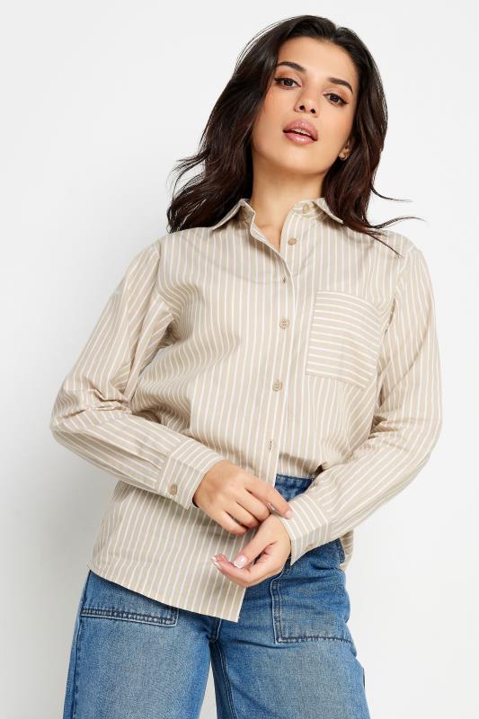 PixieGirl Stone Brown Stripe Print Collared Shirt | PixieGirl 1