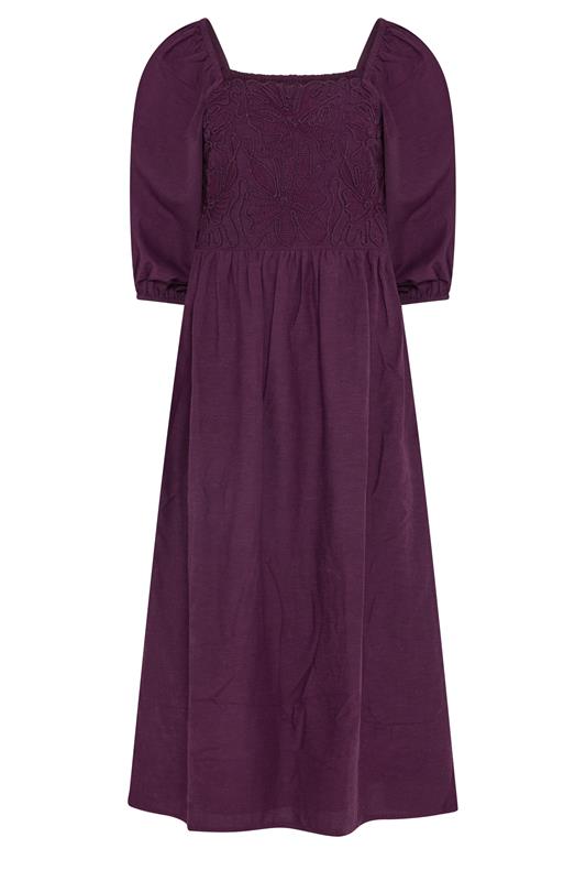 M&Co Petite Berry Purple Short Sleeve Embroidered Trim Maxi Dress | M&Co 5