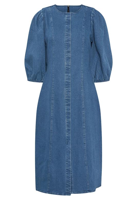 PixieGirl Petite Women's Mid Blue Puff Sleeve Midi Dress | PixieGirl 2