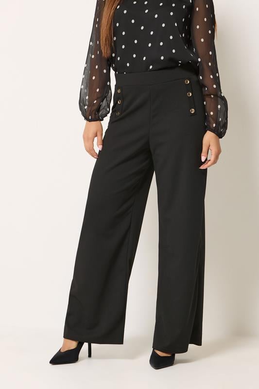 M&Co Petite Black Military Button Trousers | M&Co 1