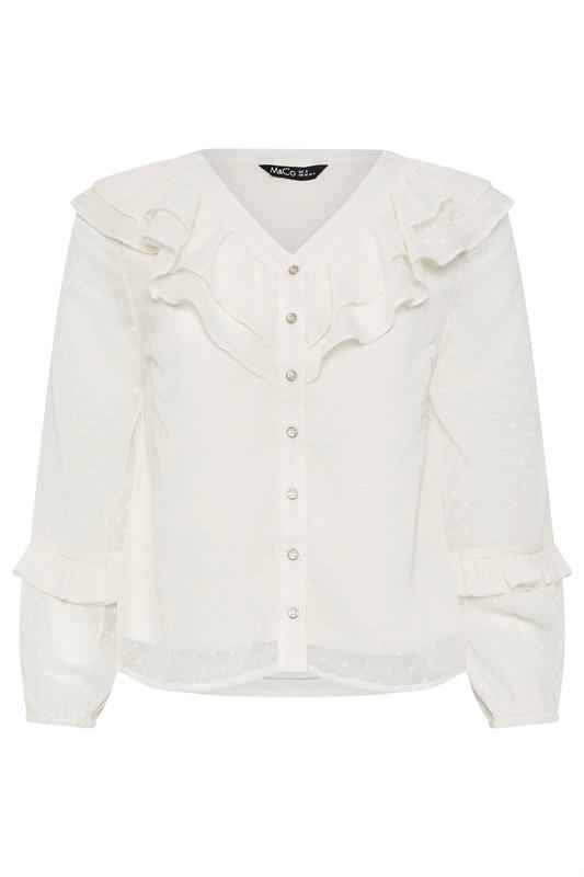 M&Co Petite Ivory White Dobby Ruffle Blouse | M&Co 7