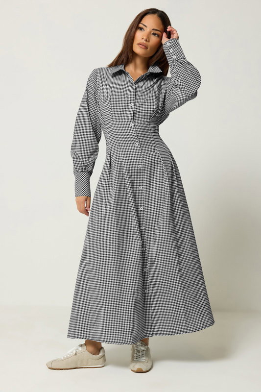petite cotton maxi dress PixieGirl Women's Black Gingham Women Casual Shift Dress Fit:Melanie Lyne Cathedral Sleeveless sweeping finish Flattering square