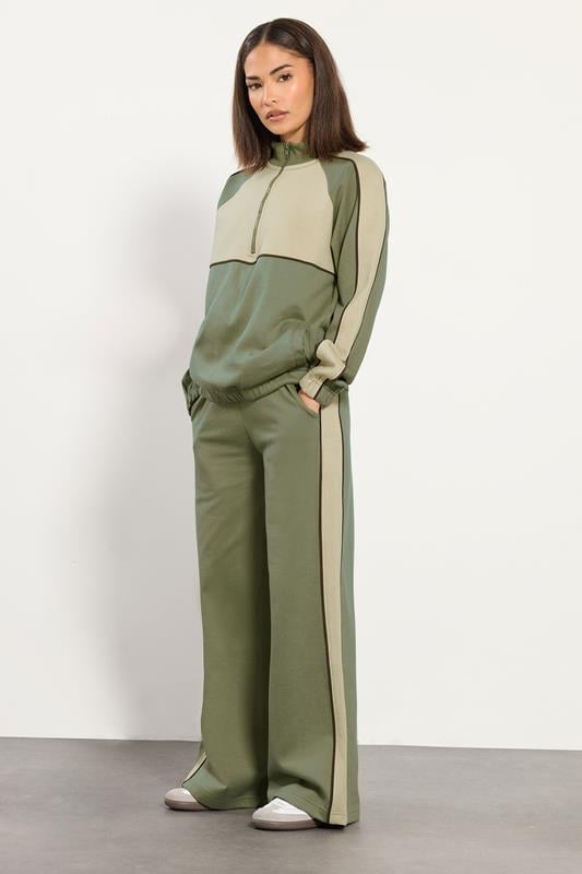 Petite  PixieGirl Petite Green Colour Block Wide Leg Joggers