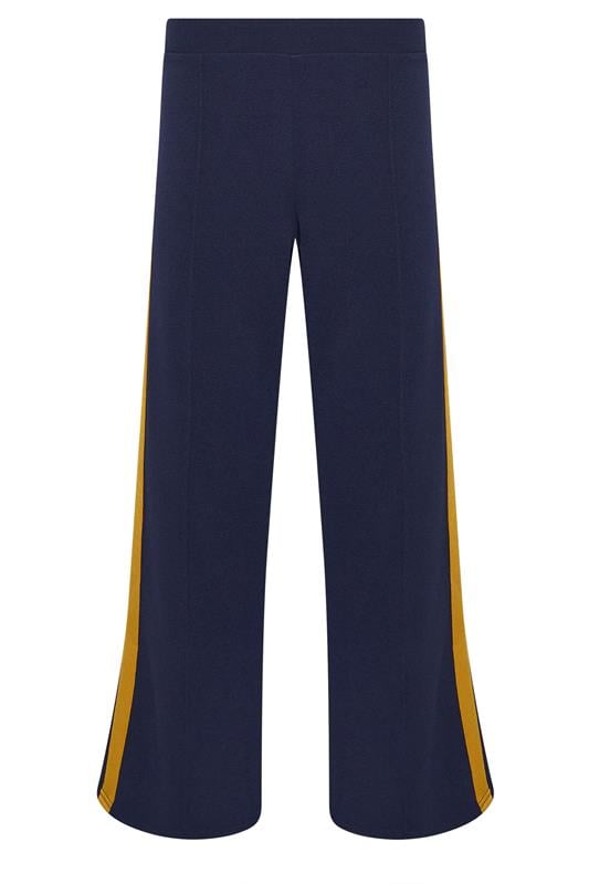 PixieGirl Petite Women's Navy Blue & Yellow Side Stripe Trousers | PixieGirl 1
