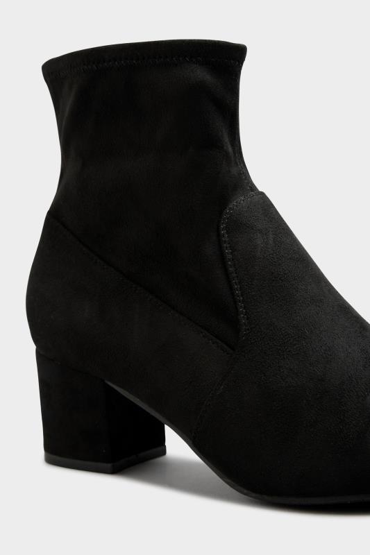 Black Faux Suede Stretch Block Heeled Sock Boots In Wide E Fit & Extra Wide EEE Fit | Yours Clothing 6