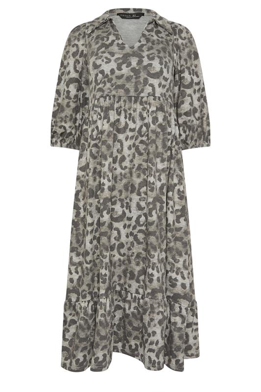 PixieGirl Petite Women's Grey Animal Print Collar Midaxi Dress | PixieGirl 5