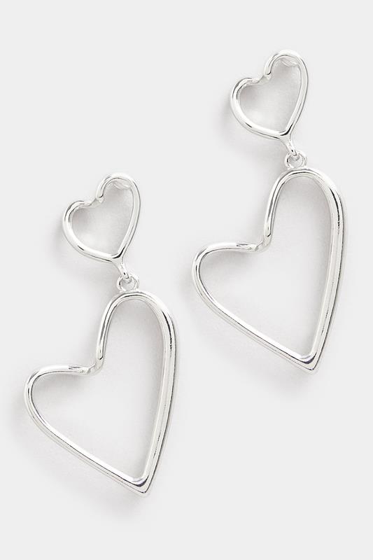 Silver Tone Heart Drop Earrings | Yours Clothing 2