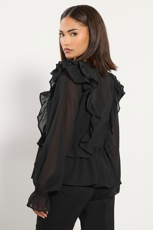 PixieGirl Petite Women's Black Frill Shoulder Chiffon Blouse | PixieGirl 3
