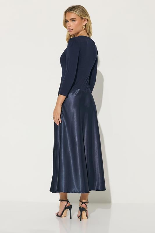 PixieGirl Petite Navy Blue Satin Skirt Maxi Dress | PixieGirl 3