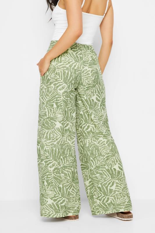 PixieGirl Petite Women's Green Leaf Print Wide Leg Linen Trousers | PixieGirl 3