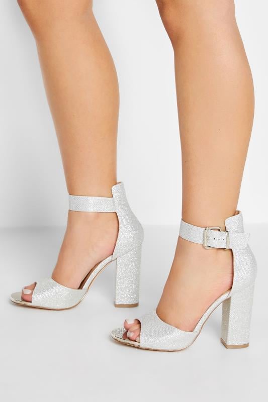 Simmi London Wide Fit Bolt block heeled sandal in embellished silver | ASOS