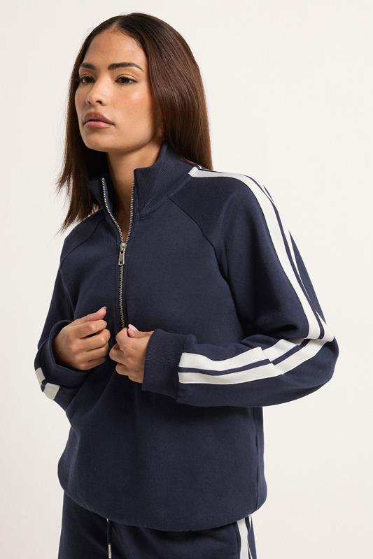 PixieGirl Petite Women's Set Navy Blue Stripe Cotton Sweatshirt & Wide Leg Joggers | PixieGirl 2