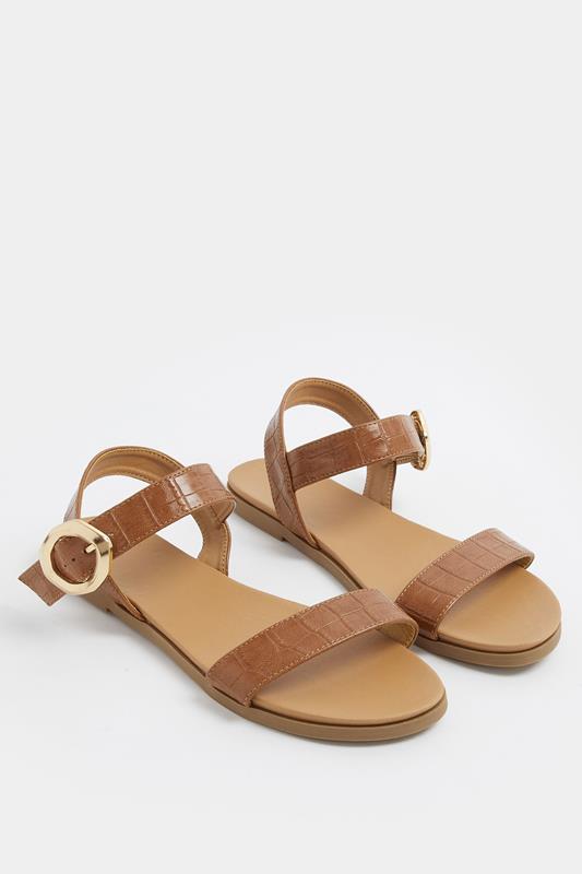 Brown Croc Buckle Detail Sandals In Wide E Fit | Yours Clothing 1