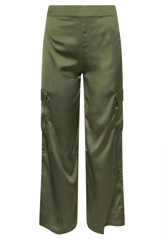 Petite  PixieGirl Olive Green Satin Cargo Trousers