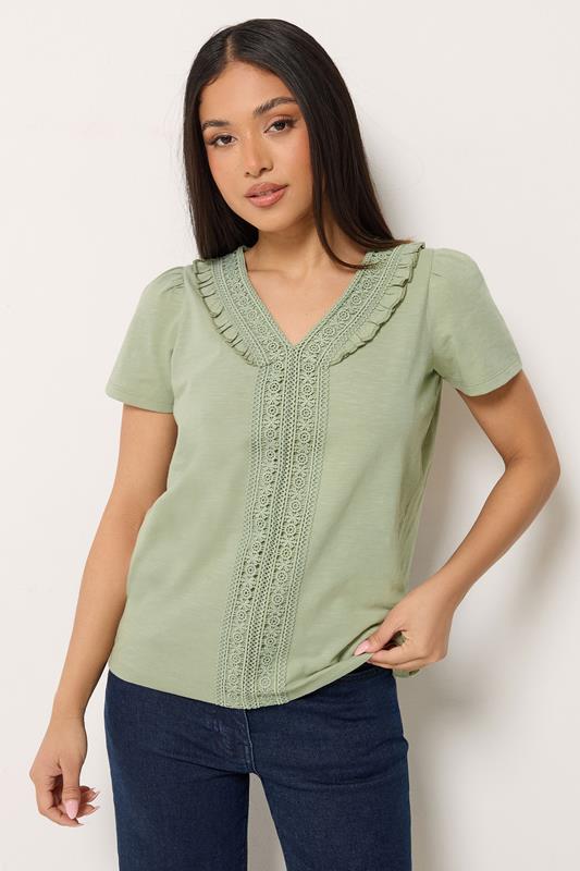 M&Co Petite Sage Green Embroidered Trim Cotton Blouse