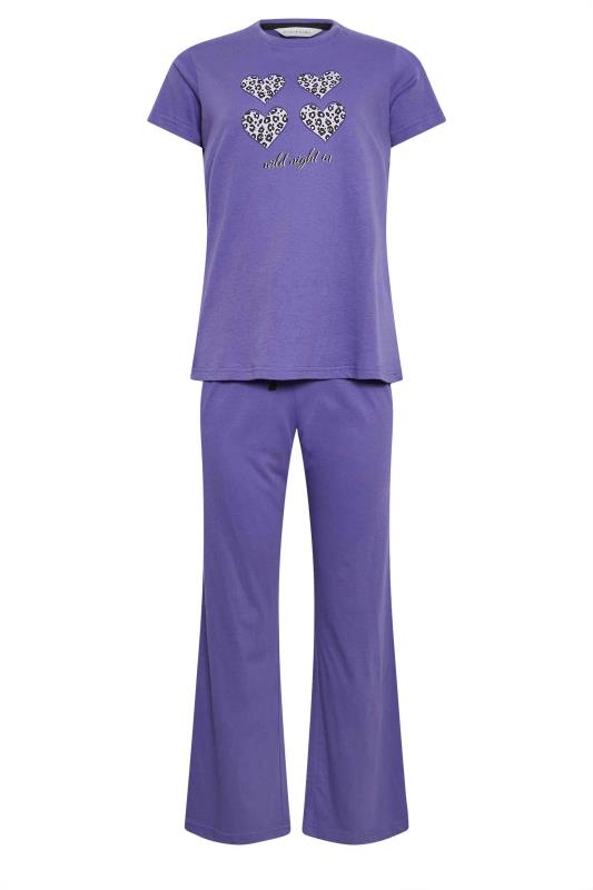 PixieGirl Purple 'Wild Night In' Slogan Leopard Heart Print Pyjama Set | PixieGirl  7
