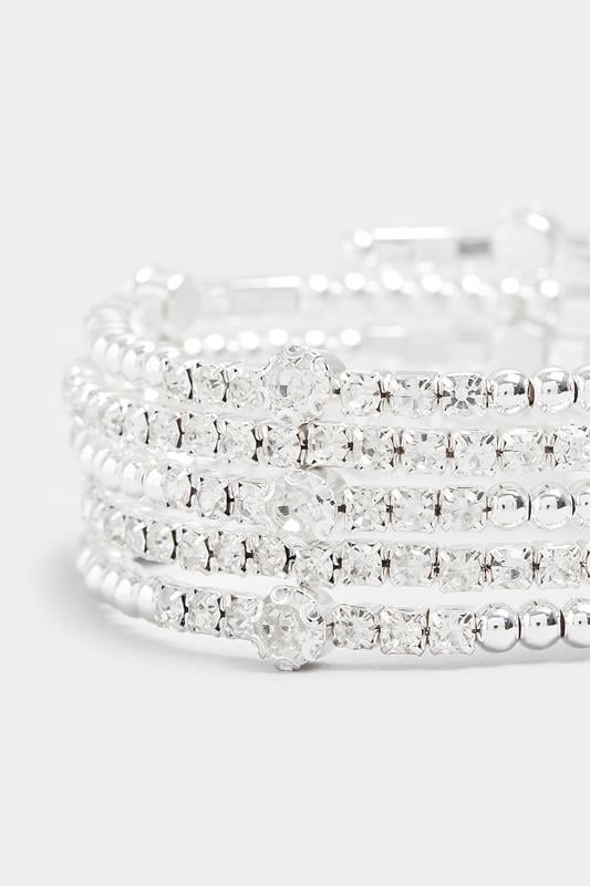 Silver Tone Diamante Wrap Stretch Bracelet | Yours Clothing 3