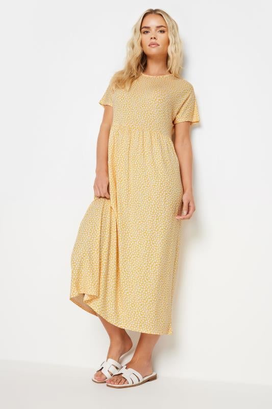 PixieGirl Petite Women's Yellow Ditsy Floral Print Midi Smock Dress | PixieGirl 1