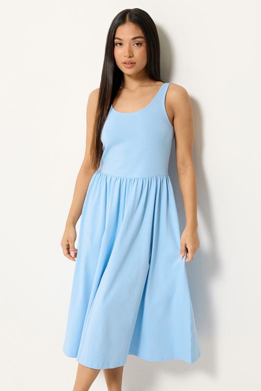 M&Co Petite Light Blue Sleeveless Cotton Midi Dress