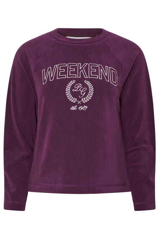 PixieGirl Petite Women's Burgundy Red 'Weekend' Slogan Fleece Lounge Top | PixieGirl 5