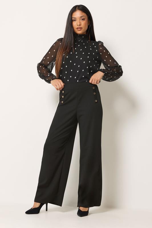 M&Co Petite Black Military Button Trousers | M&Co 1