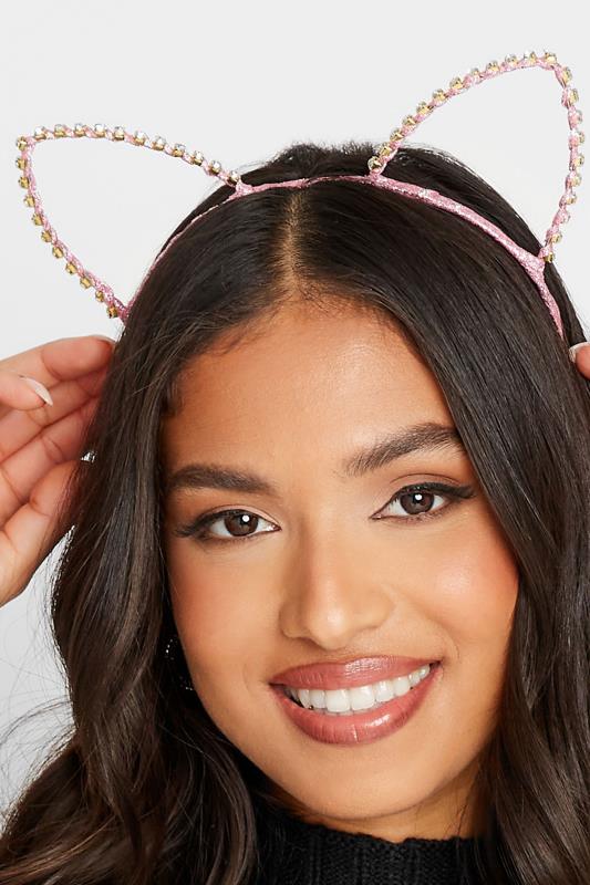 Plus Size Pink Diamante Cat Ear Headband | Yours Clothing 1
