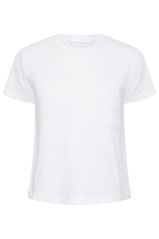 PixieGirl White Crochet Pocket Short Sleeve T-Shirt | PixieGirl  6
