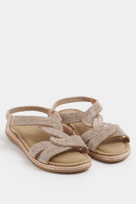 Rose Gold Diamante Twisted Front Sandals In Extra Wide EEE Fit | Yours Clothing 1