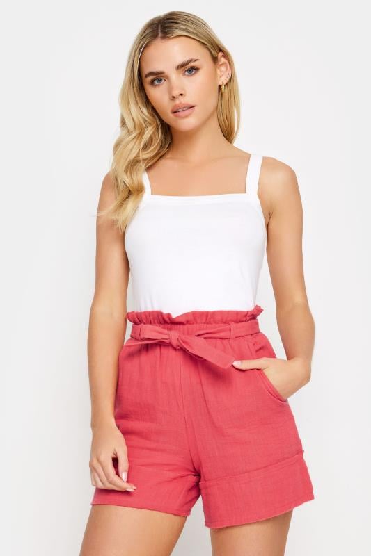 PixieGirl Petite Women's Coral Pink Cheesecloth Tie waist Shorts | PixieGirl 1
