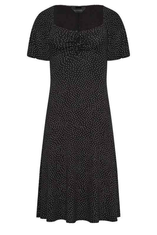 Petite Black Spot Print Lace Trim Midi Dress | PixieGirl 6