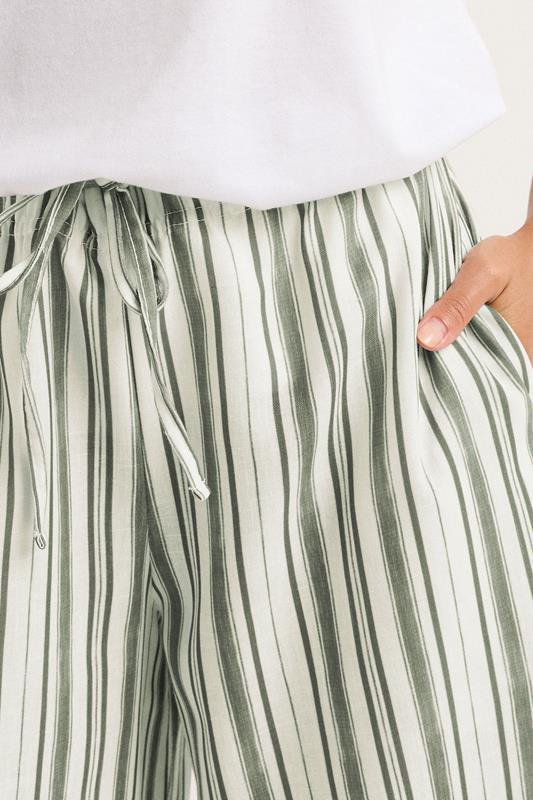 PixieGirl Petite Women's Green Striped Wide Leg Trousers | PixieGirl 3