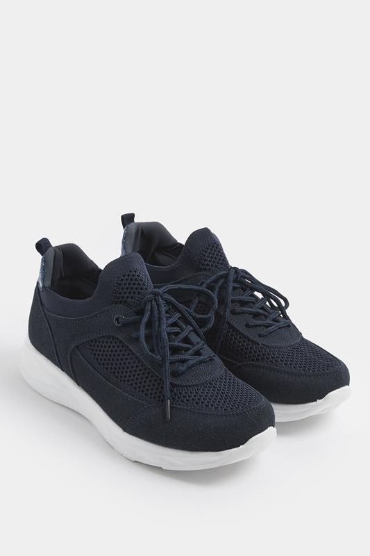 Navy Blue Knitted Trainers In Extra Wide EEE Fit