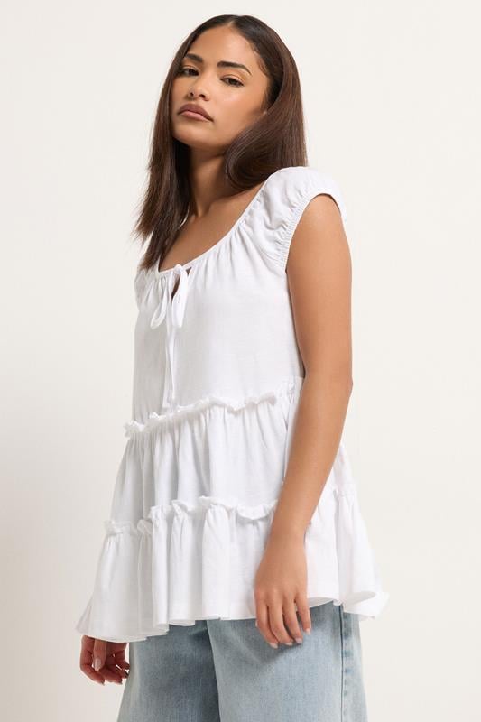 PixieGirl Petite White Tiered Cotton Top