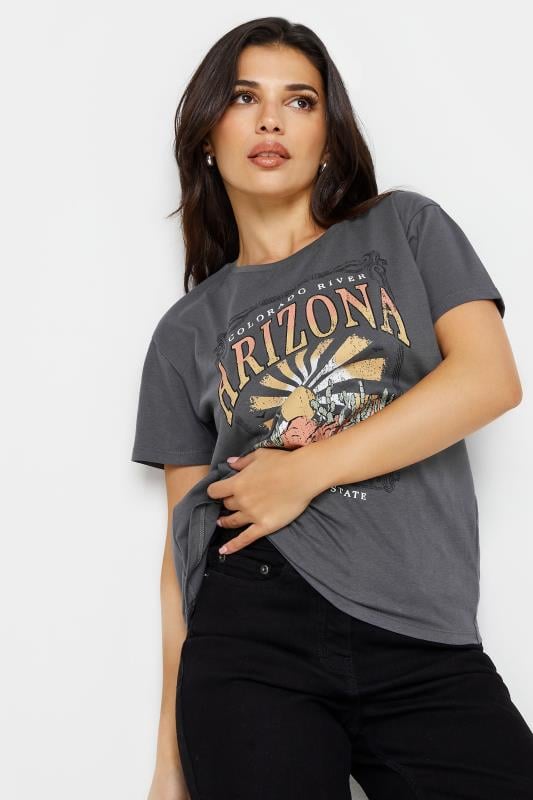 PixieGirl Petite Women's Grey 'Arizona' Slogan Print T-Shirt | PixieGirl 1
