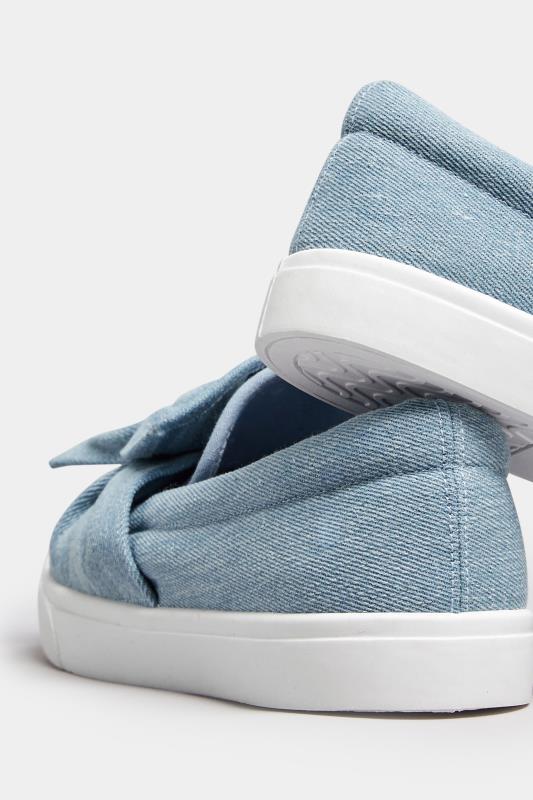 Blue Denim Twisted Bow Slip-On Trainers | Yours Clothing 4